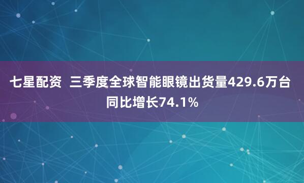 七星配资  三季度全球智能眼镜出货量429.6万台 同比增长74.1%